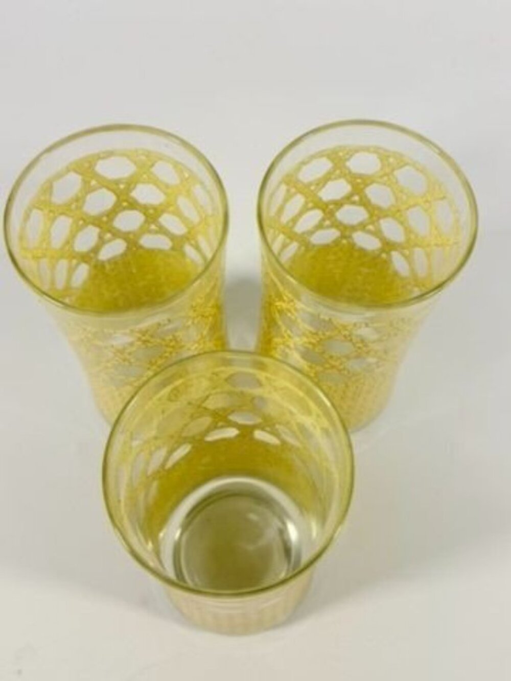 Drinking Ice Tea Water Glasses Set 3 Libbey Woven Cane Rattan Bamboo Vintage - Picture 11 of 14